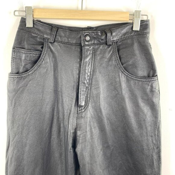Vintage Leather Pants Womens Size Small Black Hi-Rise Tapered Leg Lined 90S y2k - Picture 2 of 4